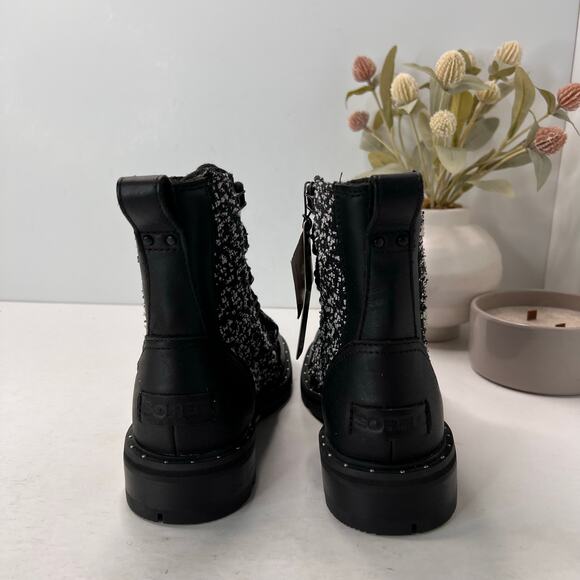 Sorel Lennox Leather Textile Shearling Lug Sole WP Boot Black Women 5.5 NWOB - Picture 4 of 9